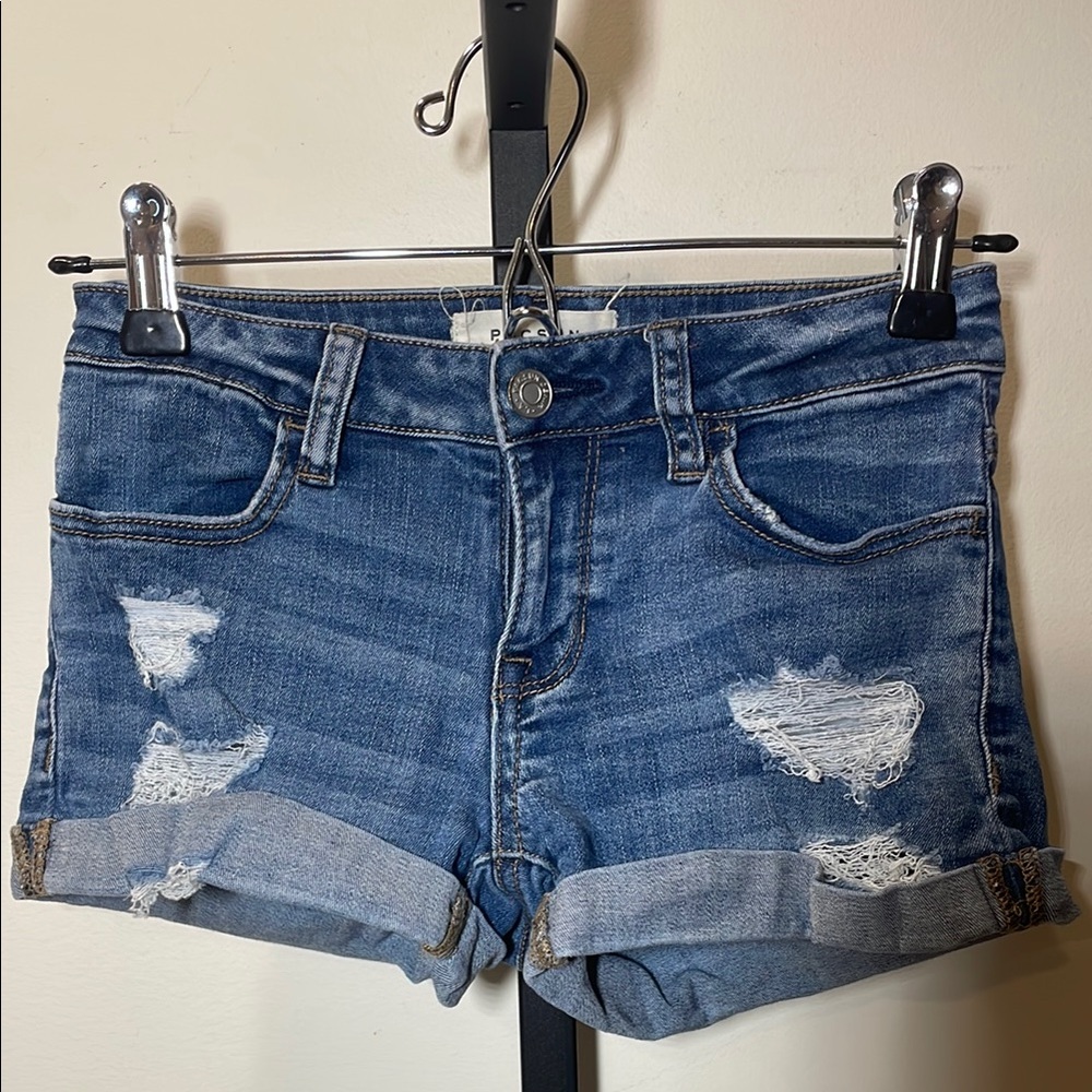 PacSun Blue Distressed Jean Shorts with Cuffed Hem - Picture 1 of 5